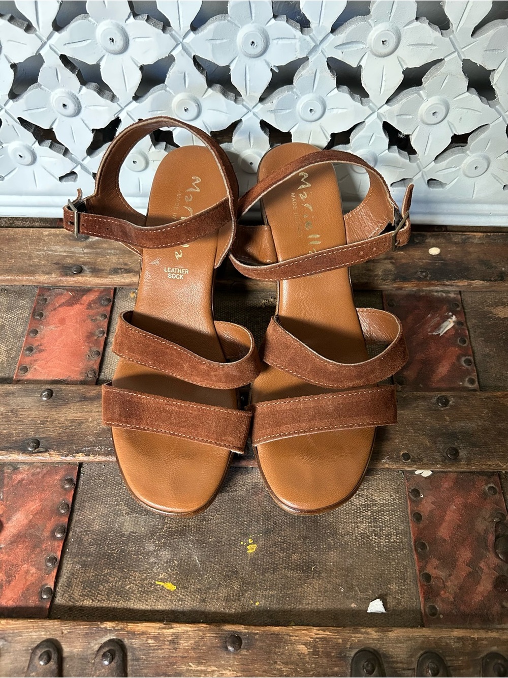 Mariella Italian Leather Strappy Sandals Brown Suede Size 8 Made in Italy